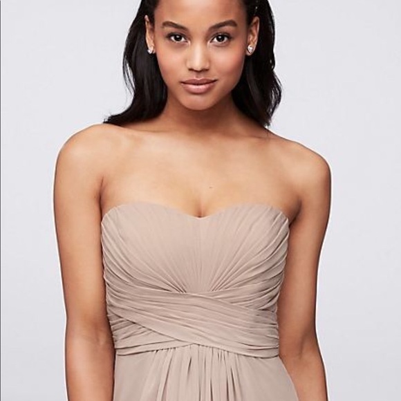 David's Bridal strapless chiffon dress - Picture 1 of 5